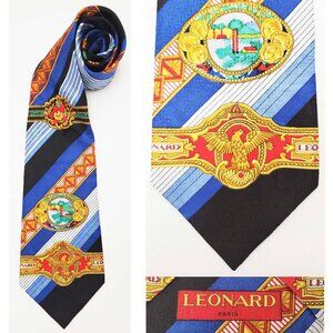 Leonard Paris Mens Vintage Bright Multi-Color Eagle Medallion Geometric Neck Tie